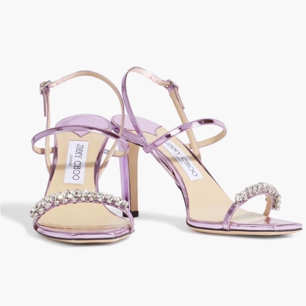 Jimmy Choo Metallic Lilac Crystal-Strap Stiletto Sandals